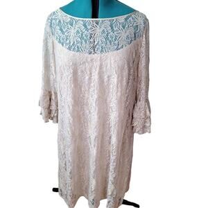 Jessica howard Beige Gold Lace 3/4 Ruffle Sleeve Mini Dress Women Size 20W Lurex